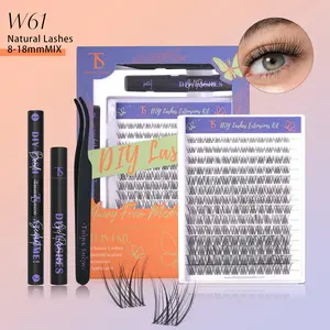 ThinkShow Natural Look DIY Lashes W61 8-18mmMIX 168PCS with Invisible Band Cluster Kit Reusable Premium Synthetic Fibers Clear Band for Beginner Friendly False Eyelashes with Glue & Tools Set Makeup Cosmetic Black