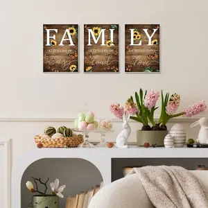 3pcs/set Family Sunflower Butterfly Wall Decor - Inspirational Rustic Wooden Signs for Living Room, Home Office, Wedding, Kitchen - Unframed Print Poster, Thanksgiving Decorations, Boho Sunflower Print, Vintage Wall Art, Western Wall Art