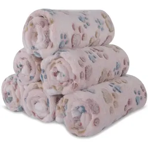 6 Pack Small Dog Blanket, Super Soft Warm Pet Cover Blankets, Paw Print Puppy Fleece Flannel Blanket for Small Medium Dogs and Cats MW003