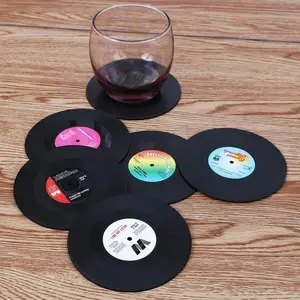 Round Non-Slip Silicone Record Cup Mat Set, Coffee Pad, Vintage Vinyl CD Plate Insulation Mats, 6 Pieces, Heat Resistant