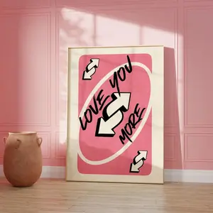 Love You More Print, Pink Retro Wall Art Printable, Playing Card Wall Art, Valentines Day Preppy Wall Decor, Trendy Wall Art