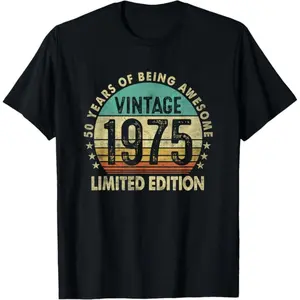 Cotton Short Sleeve 50 Years Old Gifts Vintage 1975 Funny 50Th Birthday Retro T-Shirt For Men Women