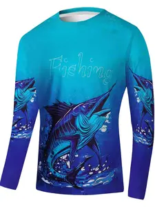 Men's 3D Digital Print Long Sleeve Sun Protection Shirt, Quick Dry Breathable Polyester, Round Neck Sports Top for Fishing Hiking Running, Athletic Apparel