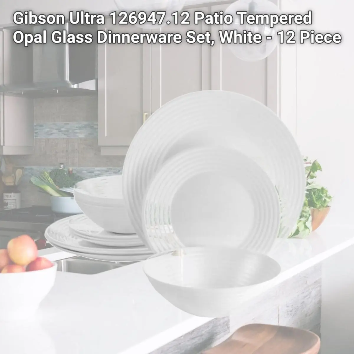 212 MAIN Gibson Ultra Patio 12-Piece Tableware Set, White Tempered Opal ...