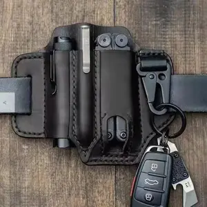 Tactical Tool Holster PU Leather EDC Waist Bag, Multi-Pockets Organizer with Secure Belt Attachment, Portable Outdoor Survival Pouch for Camping Supplies, Tactical Equipment, Camping Gear