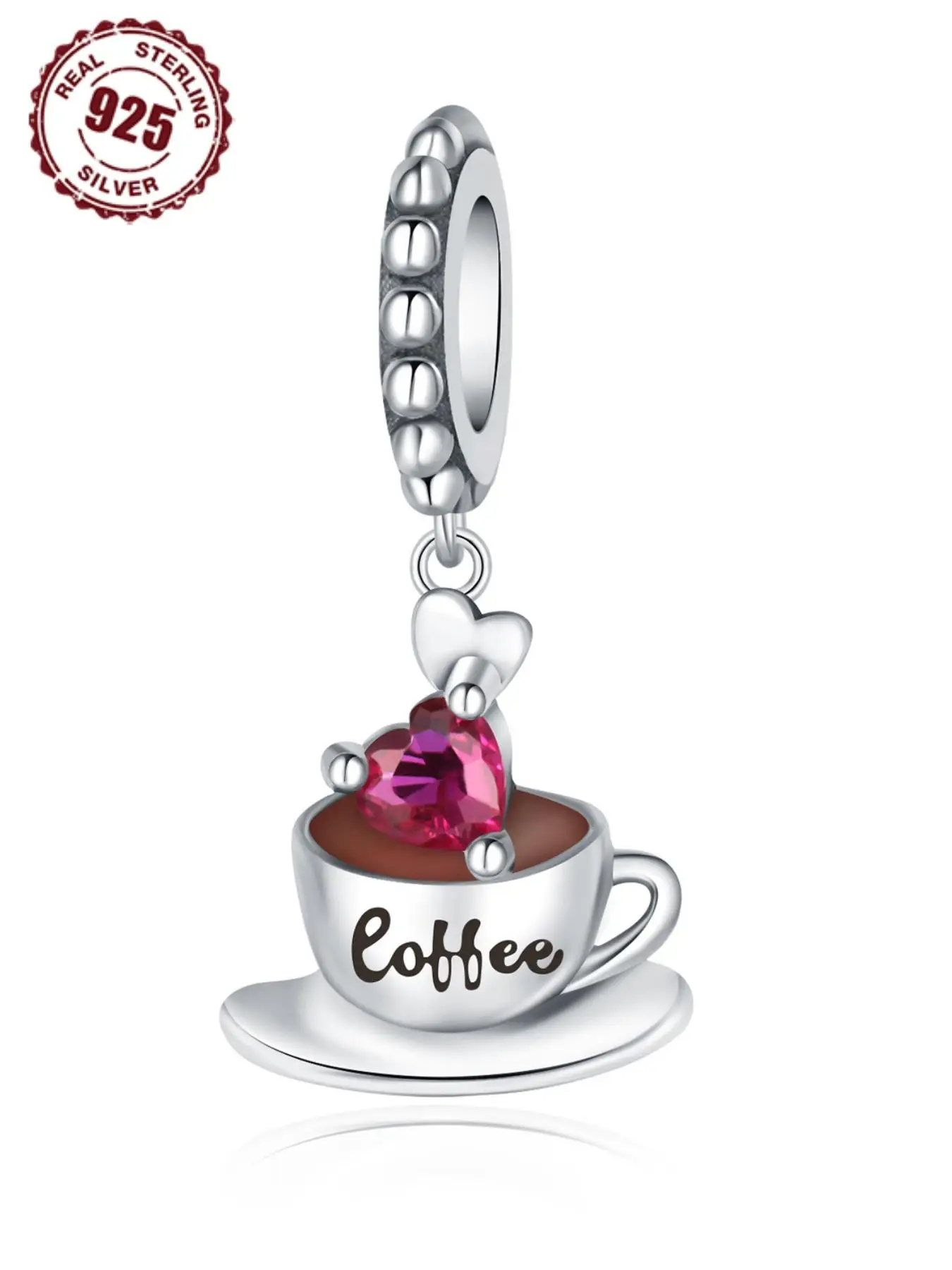 S925 Sterling Silver Coffee Cup Charm Pendant, Coffee Cup Design Pendant for DIY Bracelet & Necklace, Fashion Jewelry Accessories for Women & Girls