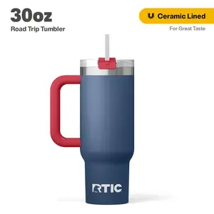 RTIC 30 oz Ceramic Lined Road Trip Tumbler, Leak-Resistant Straw Lid, Patriot
