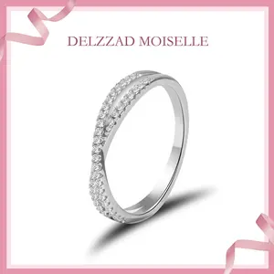 Delzzad Crossover Ring Engagement Wedding Ring Band Synthetic Moissanite S925 X Ring Criss Cross Ring Twisted Band Jewelry Perfect Birthday Engagement Wedding Anniversary Christmas Gift