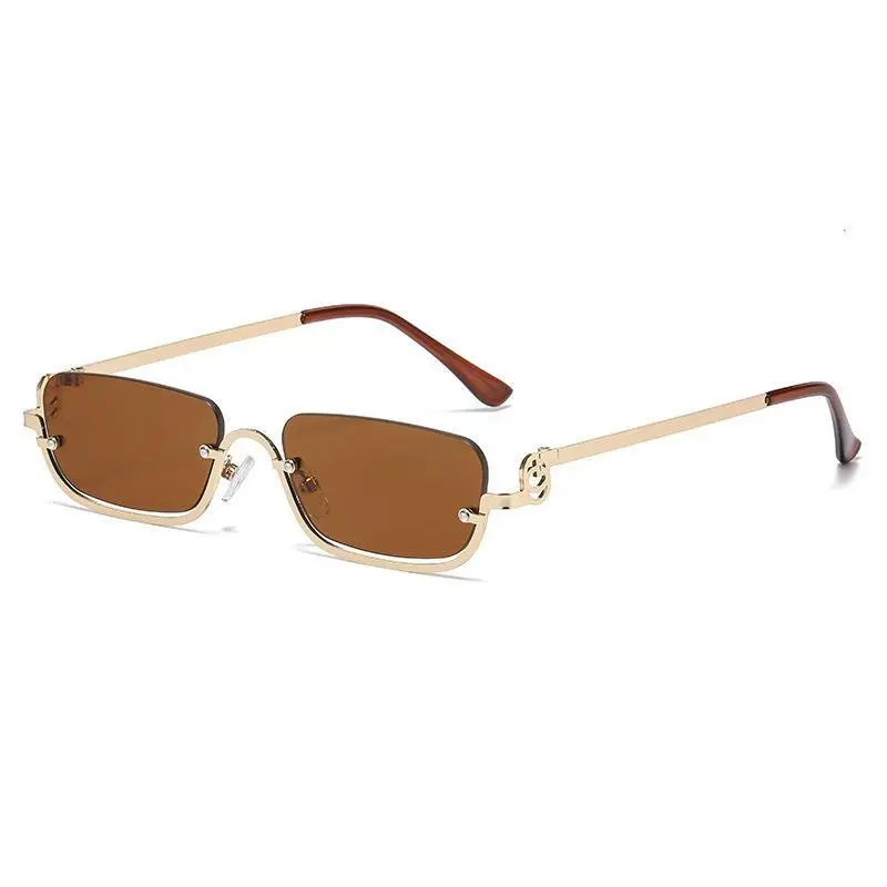 Women's Trendy Vintage Half-Frame Metal Sunglasses - UV400 Protection Thin Lenses, Classic Shades, Thin Glasses, UV Protection Lens, Casual Everyday Sunglasses for Driving
