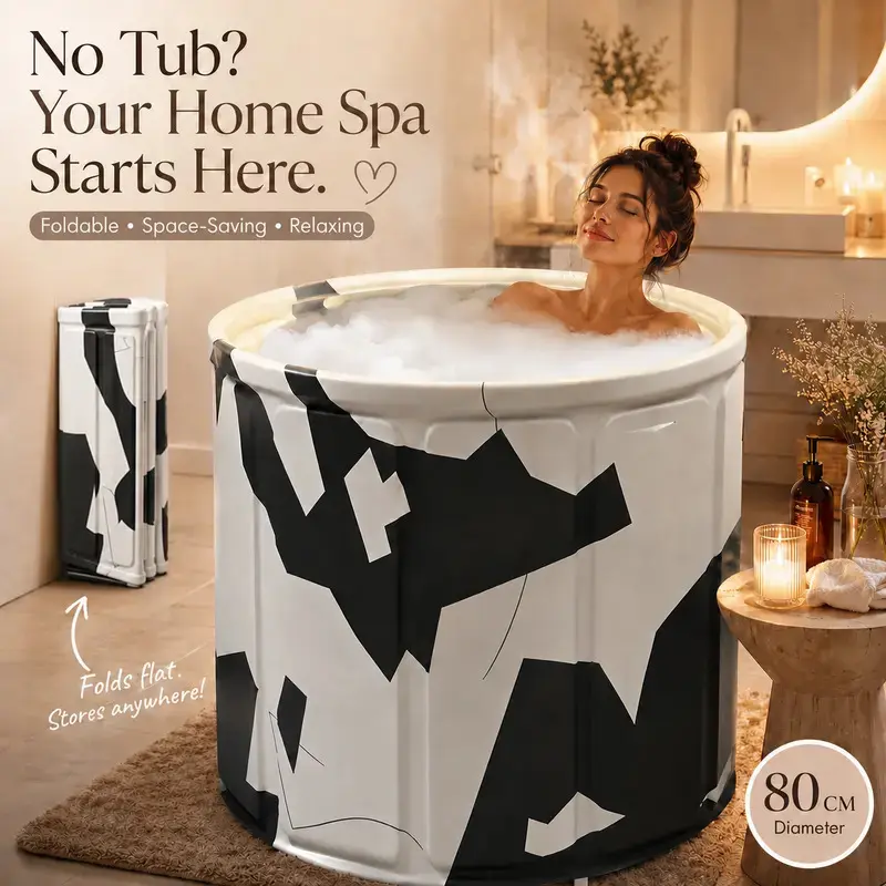 Portable Bathtub For Adults Foldable SPA Soaking Standing Bath Tub For Shower Stall, Freestanding Non-Inflatable Hot Ice Bath Tub With Thickened Thermal Foam To Keep Temperature.Home Outdoors Gyms, Quick Opening Without Installation31.49 in*25.98 in