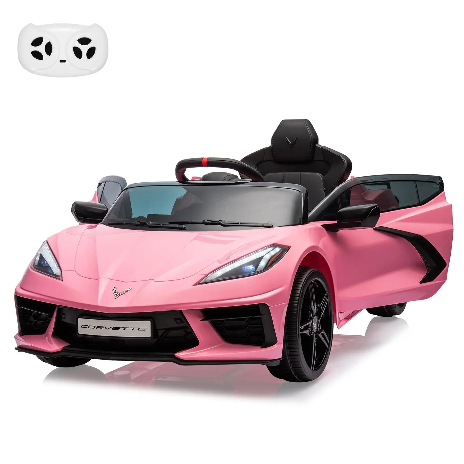 Ride on Sports Car 12V Battery Powered Car for Kids,Electric Car Toy with Remote Control, Visual Dashboard, Music, LED Lights, Gifts for Boys Girls,Pink