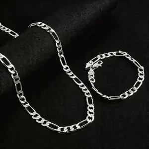 Elegant 925 silver plated 6mm Triple Figaro Cuban Link Chain Necklace - Tarnish-Resistant, Ideal For Parties & Gifts, Versatile Accessory|Stylish Cuban Link|Durable Chain Design,Tarnish-Free Nanotech Coating,Hip Hop Streetwear,Minimalist Layering Jewelry