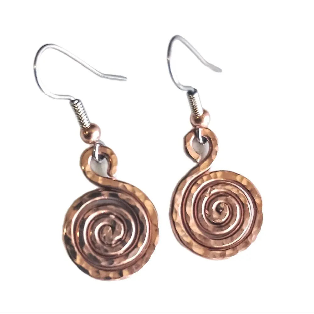 Omazi Solid Copper Earrings Egyptian Golden Spiral Design .5 Inch Dangle Hand Hammered Small Everyday Earrings USA Crafted Handmade Jewelry