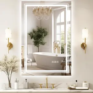 24x32 LED Mirror for Bathroom with Front and Backlit Light Up Digital Mirrors for Wall,Anti Fog,Stepless Dimmable,Tempered  Glass  Vanity Mirror for Bathroom
