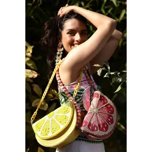 America & Beyond Cresent Pink Lemon Embellished Shoulder Bag