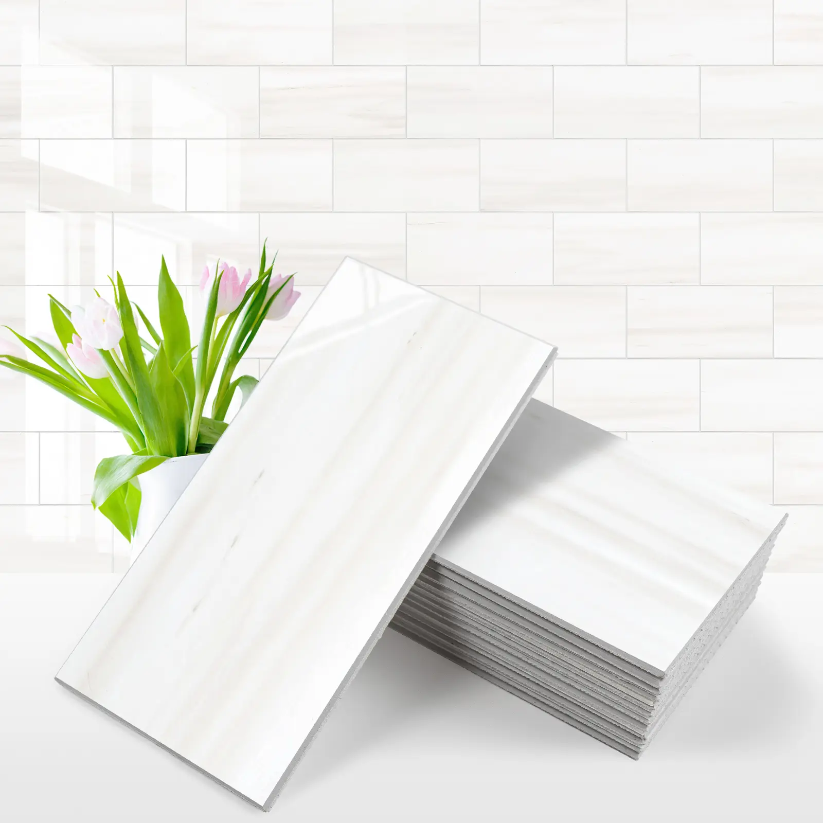 Vamos Tile 100-Piece Glossy Peel and Stick Backsplash Tile,3''x6'' PVC Subway Tile,Stick on Backsplash for Kitchen/Bathroom/Fireplace