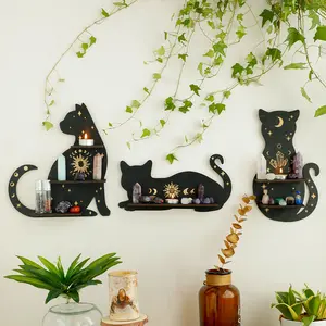 Gothic Cat Wooden Wall Crystal Storage Rack, Wall Mounted Shelf, Home Decor Craft, Animal Design, Perfect for B&bs and Homes, Unique Ornament
