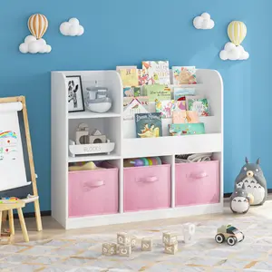 DOMISO Kids Bookcase and Bookshelf, Multifunctional Bookcase with 3 Collapsible Fabric Drawers, Bookcase Display Stand, Toy Storage Organizer