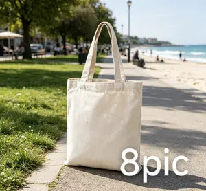 8 Pack Blank Canvas Tote Bags - Washable Reusable Cotton Bags for DIY Painting, Commute, Grocery & Travel, Sturdy Lightweight Totes for Everyday Use
