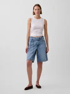 Gap Women's 11" Mid Rise Micro Belt Longline Denim Shorts