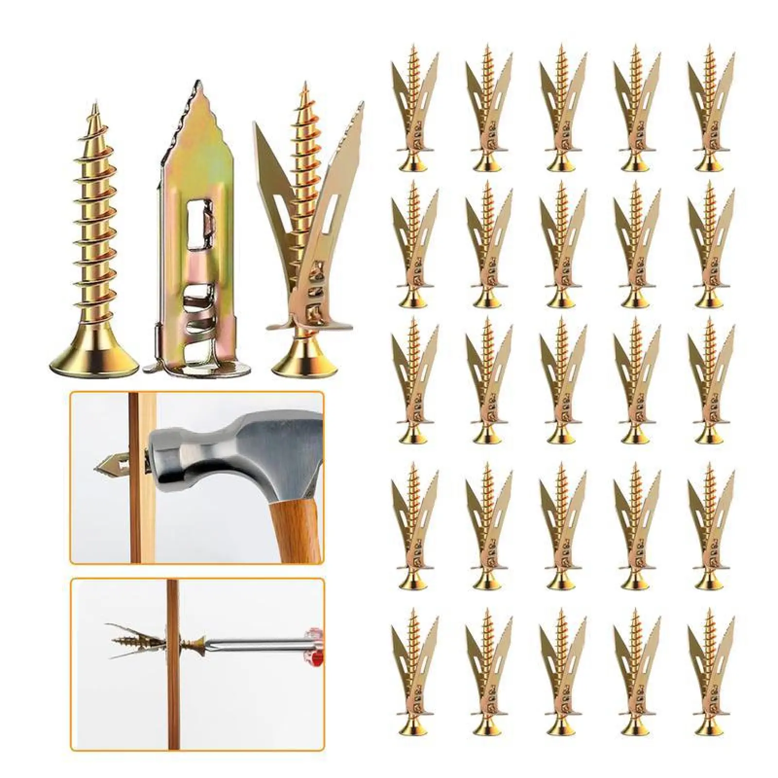60 Counts Drywall Self Drilling Anchors and Screws,Easy Application,No Drill or Holes in Wall,Heavy-Duty Zinc-Plated Steel Anchors with Self-Tapping Screws,Hollow Screws and Anchors for TV,Bicycle,Cabinet Fixing Accessories.