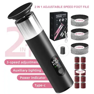 Upgraded Aluminum Alloy 2 in 1 Electric Foot File Grinder, Wireless Rechargeable Pedicure Tool, with 60pcs Sandpaper Discs