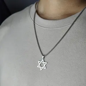 2026 New Classic Men's Star of David Pendant Necklace in Black Gold Silver Color Stainless Steel Israel Jewish Jewelry Free Chain 24 inch