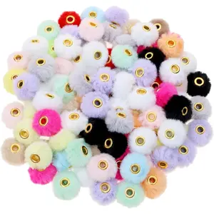 100 count Fluffy Faux  Pom Poms Beads Soft Fuzzy Spacers Beads for Bracelets  Making Keychains Pens Earrings Garland Headband DIY Crafts Projects Gifts Accessories, Random Mixed Color
