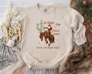[Sale Off Up To 50%] Cowboy Christmas Sweater, Giddy Up Jingle Horse Pick Up Your Feet, Howdy Country Christmas Horse, Cowgirl Shirt, Christmas Sweatshirt