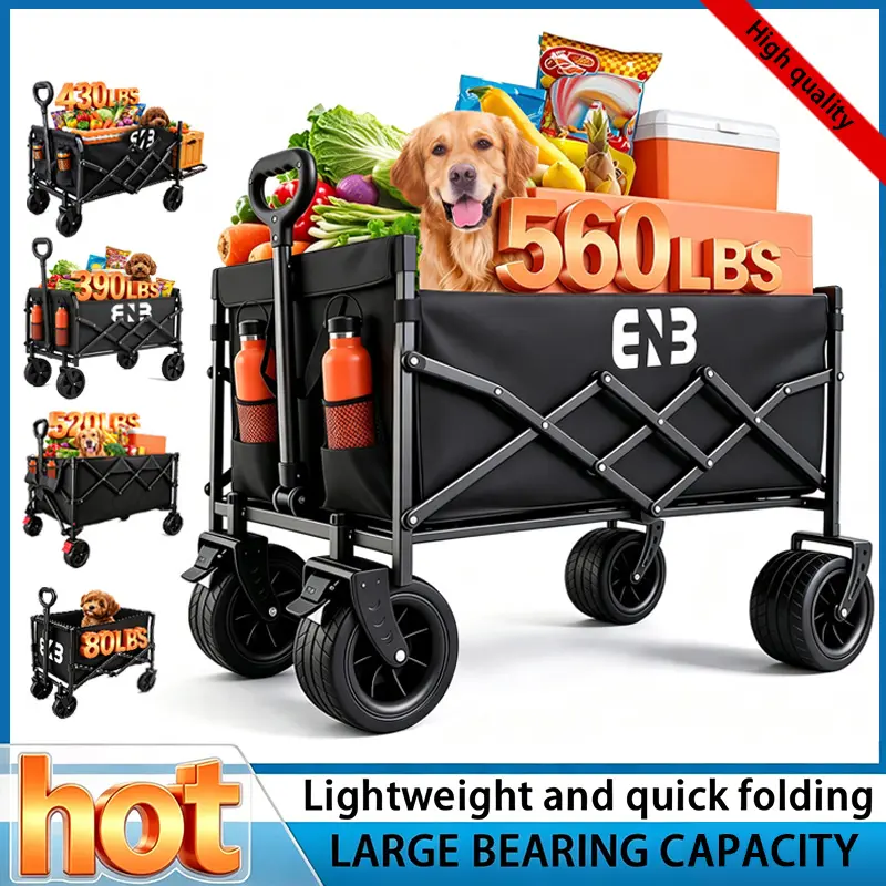 ENB Lightweight Quick Folding Wagon with Large Bearing Capacity 560LBS Heavy Duty Foldable Cart for Outdoor Use