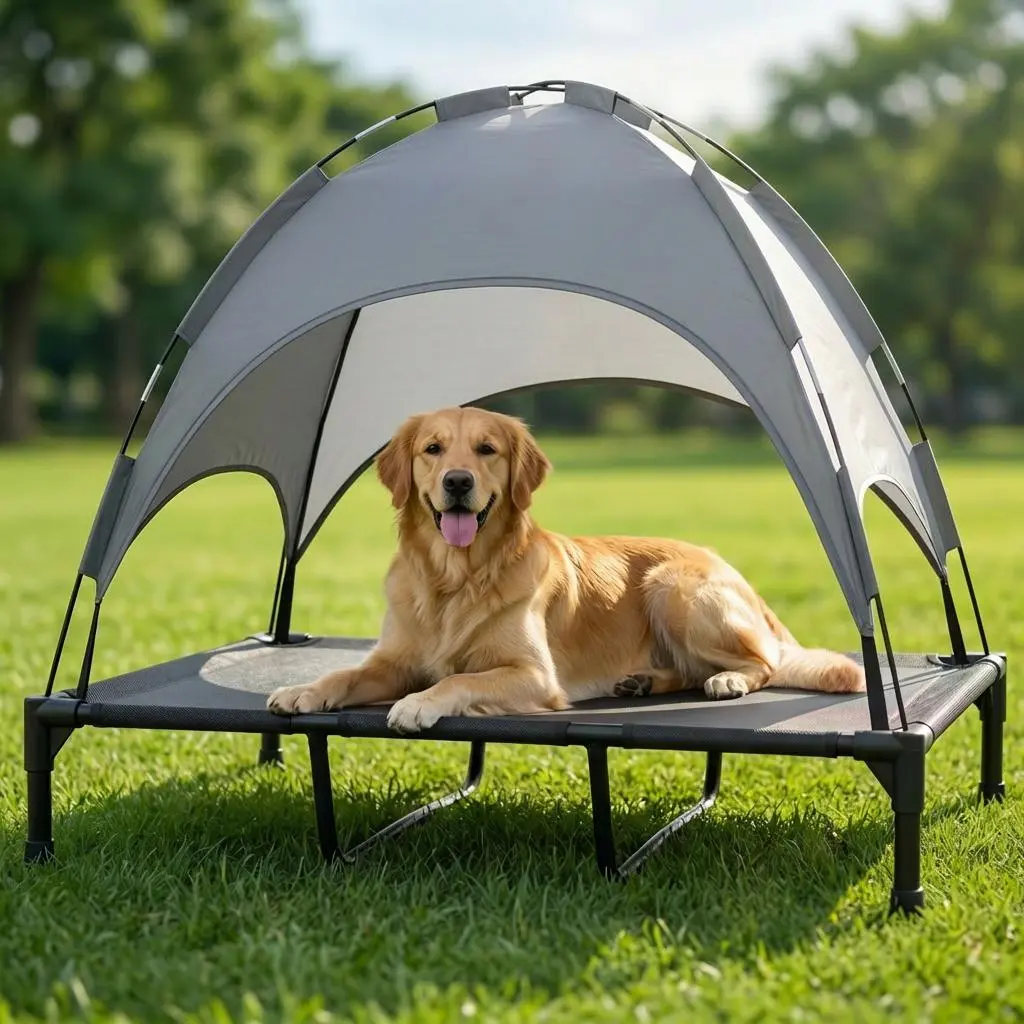 【Service to request the manual】SummerVibes Elevated Dog Bed with Canopy, Outdoor Dog Bed with Removable Shade Tent, Portable Raised Pet Cot Cooling Bed for Dogs and Cats for All Dog Sizes (Small to Large Breeds)