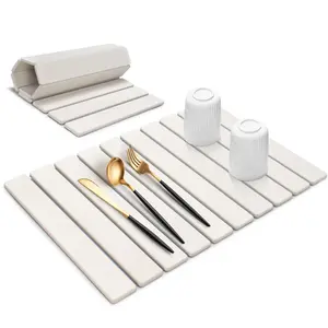Diatom Foldable Stone Dish Drying Mat - 24" × 16" Quick Dry Foldable Dish Drying Mats, Absorbent Diatomaceous Earth Drying Mat for Kitchen