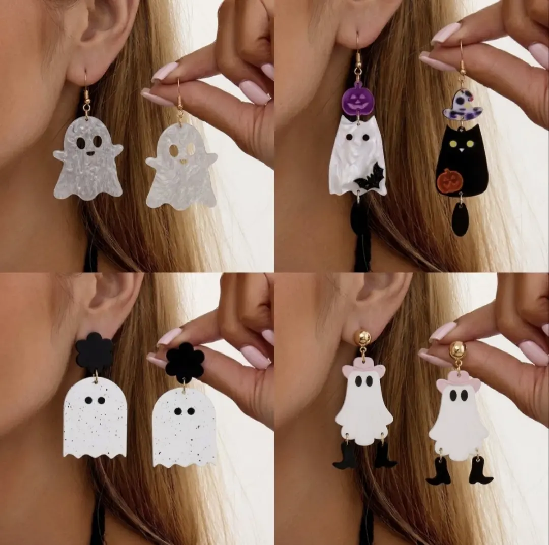 Halloween Dangle Earrings for Women, Cute Ghost Pumpkin Black Cat Earrings, Spooky Season Fashion Jewelry Gift