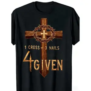 [Clearance Sale] 1 Cross+ 3 Nails 4Gveni Christian Cross T-Shirt, Religious Design, Cotton, Easter and Church Wear, PLUS SIZE