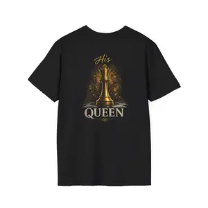Men's His Queen Cotton T-Shirt - Breathable Menswear, Casual Classic Elegant Chess King & Queen Prints, Ribbed Knit Fabric