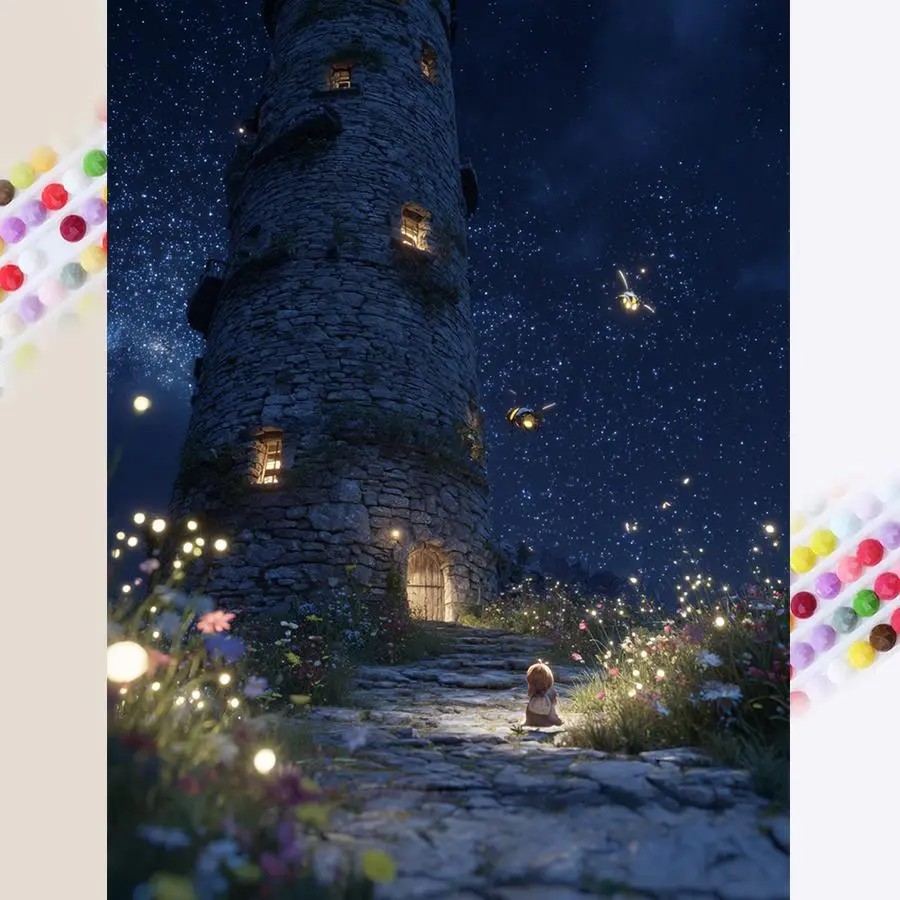 5D DIY Diamond Arts Colorful Painting Kit, Fairy Tale Tower Pattern Diamond Arts Colorful Painting without Frame, Handmade Art Crafts for Home Decor