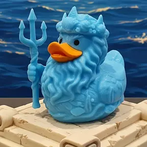 1pc Sea King Christmas Duck (Blue Triton with Trident) - 3D-Printed Fantasy Sea God Figurine, Mythical Trident & Poseable for desk/Office Decor, Multi-Holiday Gift Suitable for Christmas, New Year, Halloween - Durable Plastic Collectible