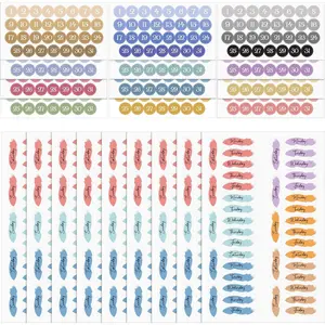 21 Sheets Date Planner Stickers Bundle Foiled Date Dots Date Covers Planner Stickers Foiled Date Covers Day of the Week in Rainbow Colors for  (12 Months and 42 Weeks)