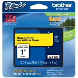 Brother  TZe Standard Adhesive Laminated Labeling Tape 1w Black on Yellow