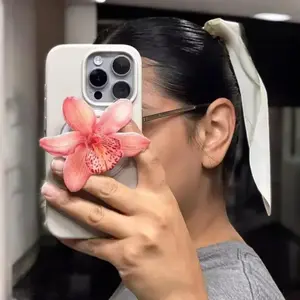 Orchid Flower Phone Grip, Tropical Floral Phone Stand, Pink Purple Blue Orchid Phone Accessory