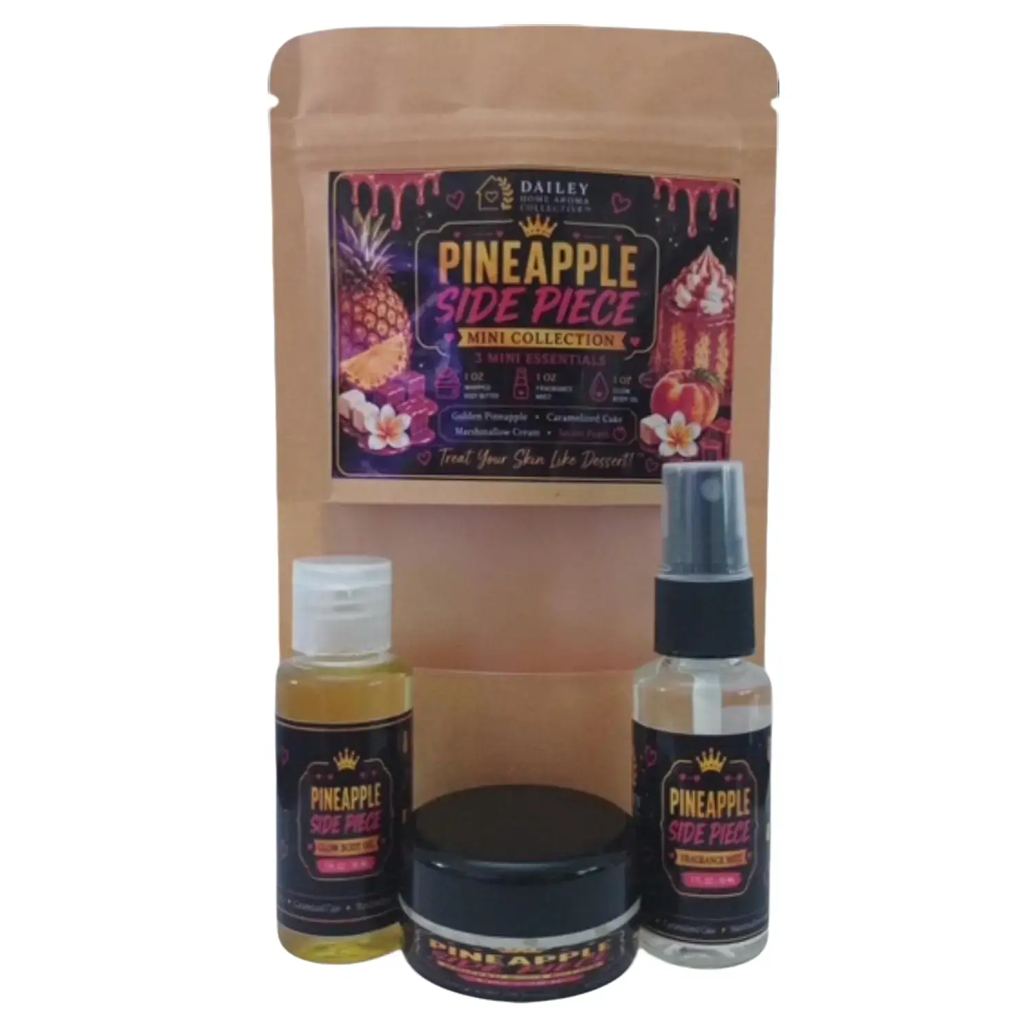 Pineapple Side Piece Mini Collection – 3-Piece Travel Size Body Care Set