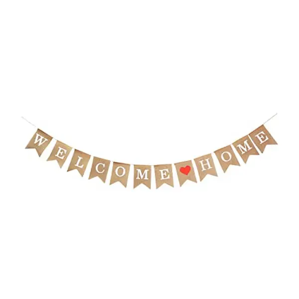 Mandala Crafts Burlap Welcome Home Banner Garland Welcome Home Decorations – Rustic Jute Welcome Home Sign Bunting for Party Decor Family Gathering Photo Booth Props