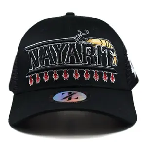 Zaja Brand Nayarit Camaron District Black Snapback Hat with Custom Embroidered Design and Distinctive Pattern