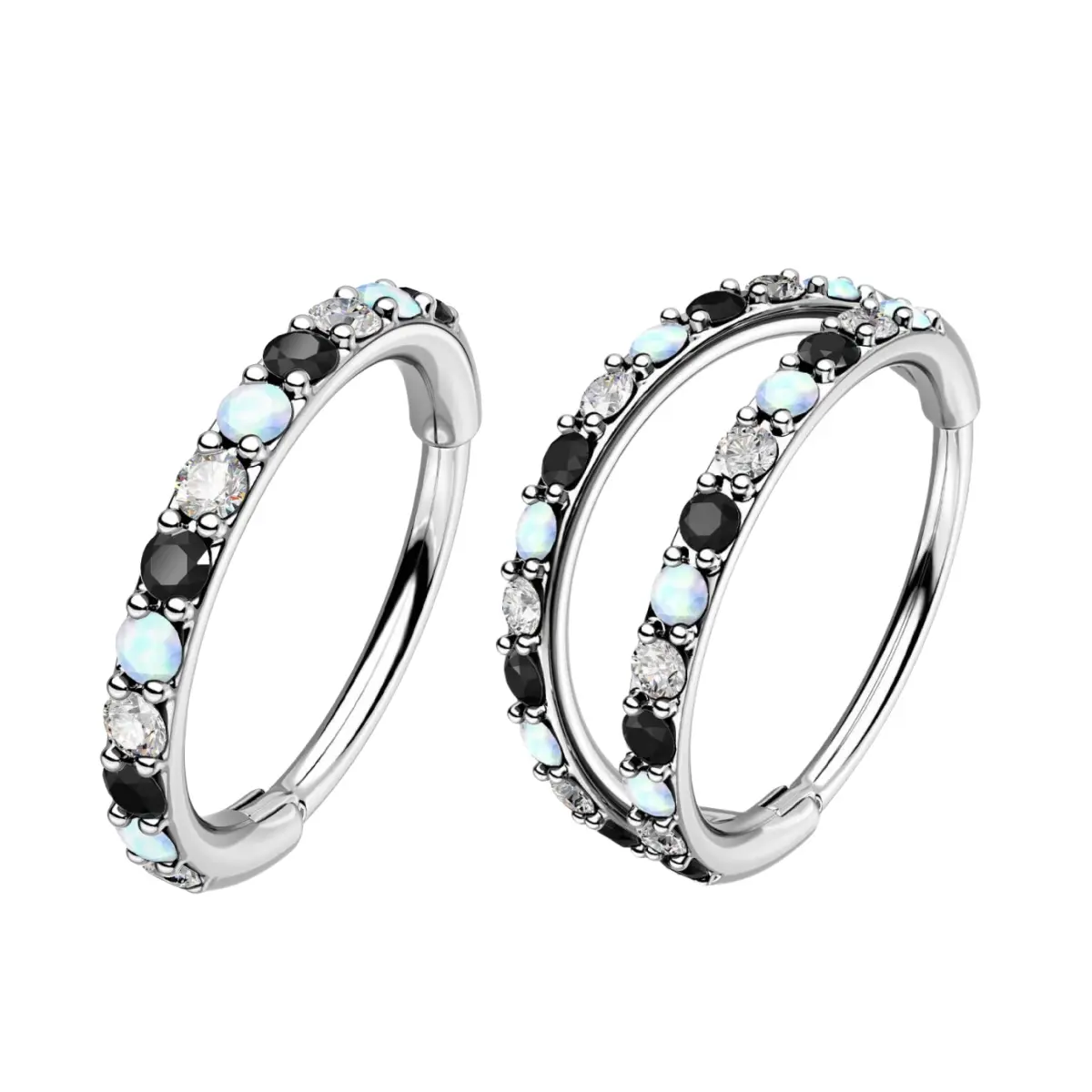 2Pcs (White Opal+Clear CZ+Black CZ)