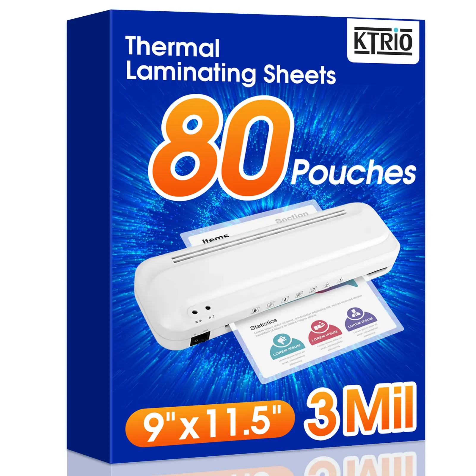 KTRIO Laminating Sheets, Hold 8.5 x 11 Inches, 3 Mil Thermal Laminating Pouches, 9 x 11.5 Laminate Sheets for Laminator, Clear Lamination Sheet Paper, Letter Size, Office School Home Supplies