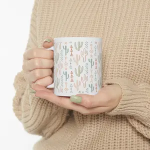Cactus Flower Ceramic Mug 11oz - Sturdy & Reusable Coffee & Tea Cup with Comfortable Grip - Perfect Gift for Her & Him - Nature-Inspired Design for Outdoor & Daily Use