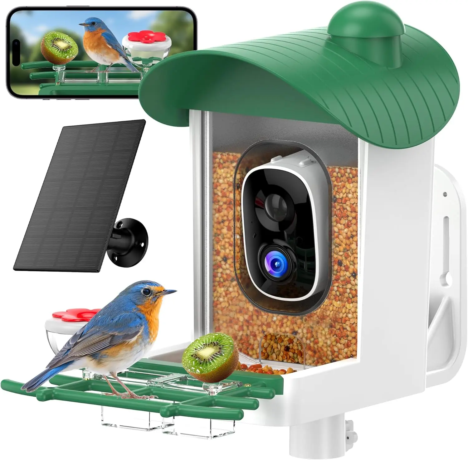 Bird Feeder with Camera Outdoor Solar: Smart Birdfeeder Houses with K Live Cam - AI Identify Birds Species and Auto Instant Arrival Alert Outside Garden - Ideal Gift for Bird Lovers