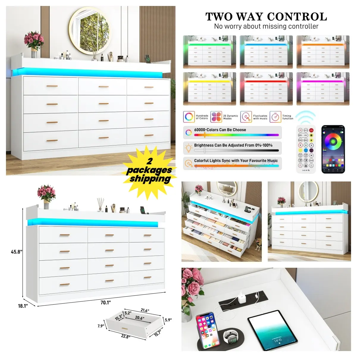 White-0915-12 Drawer-70"W 