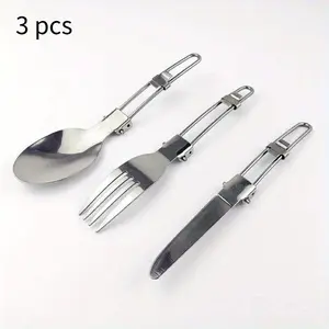 3pcs/1Set Camping Fork Spoon Outdoor Tableware Foldable Ultralight Set Of Dishes For Camping Outdoor Cooking