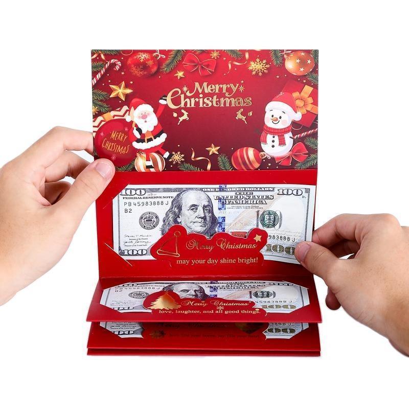 Christmas Santa Dollar Folding Red Envelopes Gold Stamping Gift Pack with Ribbon 6 Slot DIY Holiday Cash Envelopes for Party and Festive Decorations